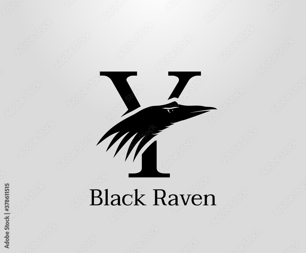 Letter Y crow logo designs, black raven in letter Y vector illustration design Letter Y crow logo designs, black raven in letter Y vector illustration design