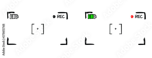 Hand drawn Framed recording sign Mobile hone video camera viewfinder Overlay film Fun live rec Vector funny player Full hd format frame template Funny camera sketch app focusing screen drawing cortoon