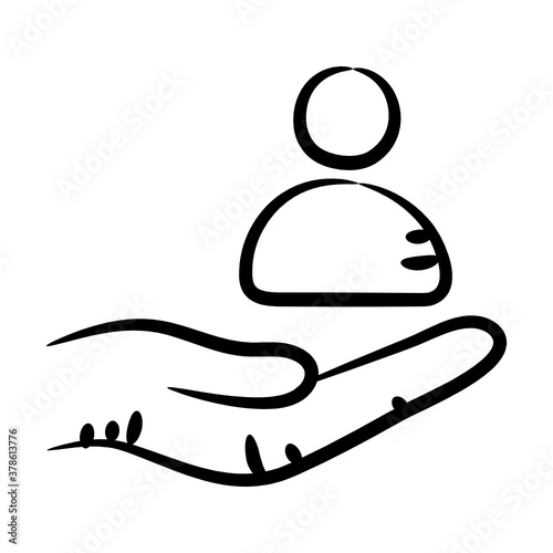 
Hand holding profile, style of human resource in modern doodle line vector 
