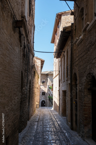 typical Italian street in a small provincial town of Tuscan  Italy  Europe