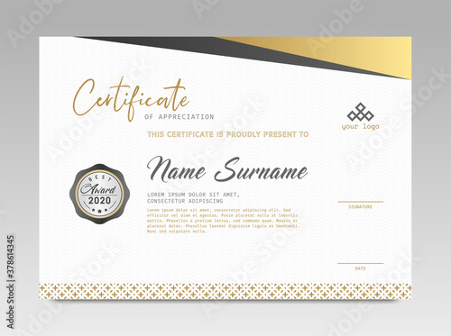 Modern Design Certificate. Black and Gold Certificate template awards diploma background vector modern design simple elegant and luxurious elegant. layout horizontal in A4 size