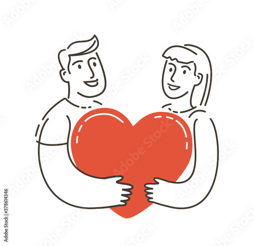 Wedding symbol. Love couple holding heart vector illustration
