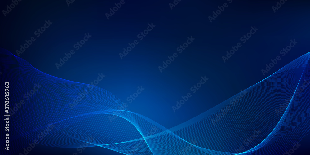 Dark technology background with blue glowing wave.