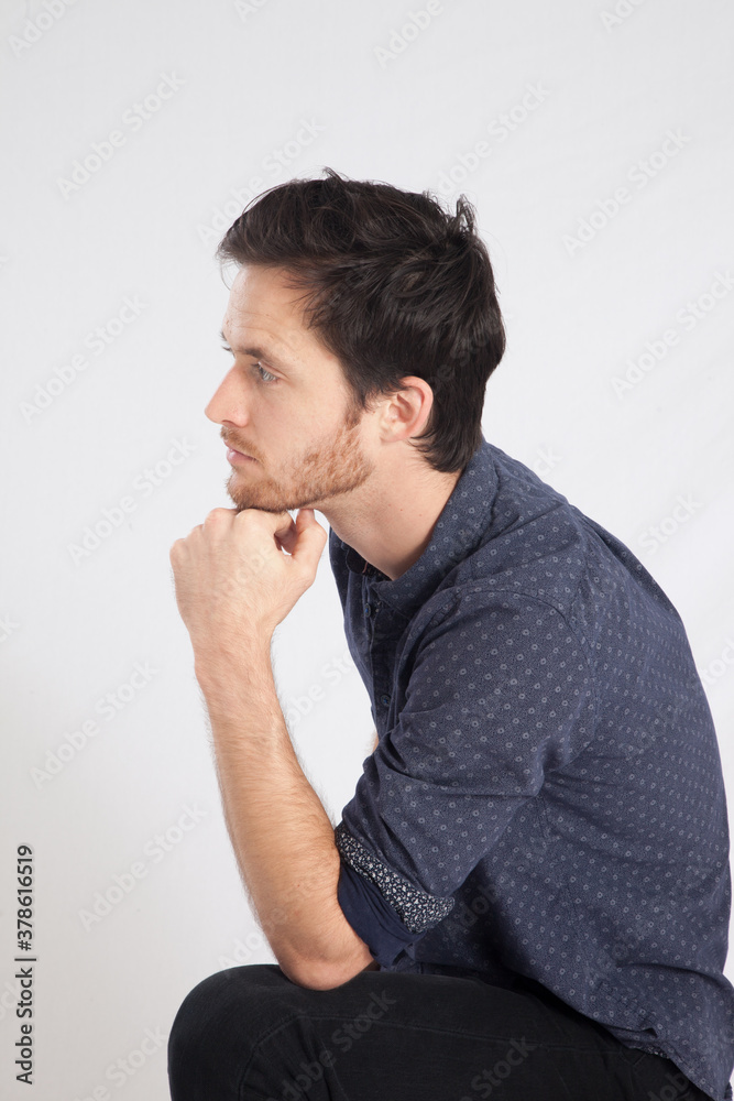 Pensive Caucasian Man looking thoughtful Pensive Caucasian Man looking thoughtful