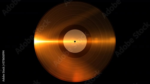 Gold music disc. Slow vinyl rotation