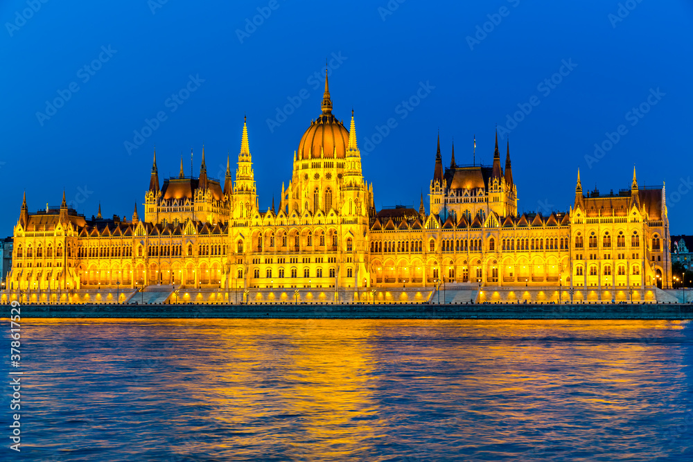 parliament in budapest at night in hungary
