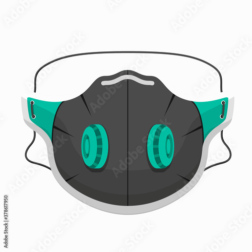 Breathing mask with exhalation valves covering mouth, nose. Face protective device. Respirator.