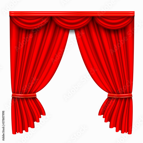 Curtain red for theatre stage, opera scene. Drape textile. Luxury fabric background.