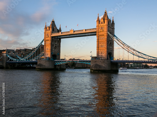Tower Bridge in London over the Thames in the evening