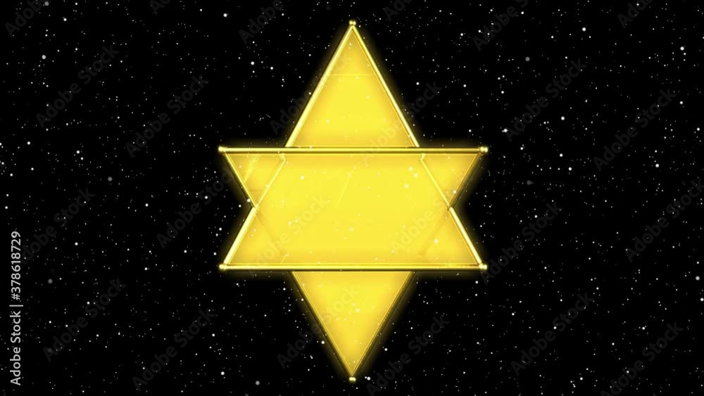 Estrella de David 3d girando con estrellas de fondo