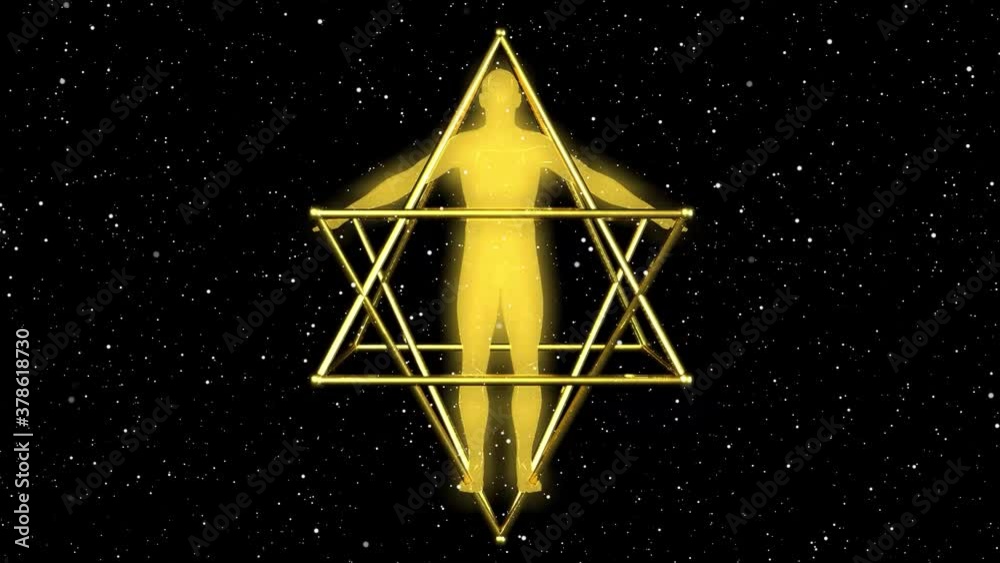 Cuerpo de Luz dentro de la Merkaba Dorada 3d