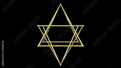 contorno de estrella de david o merkaba dorada Girando 3d