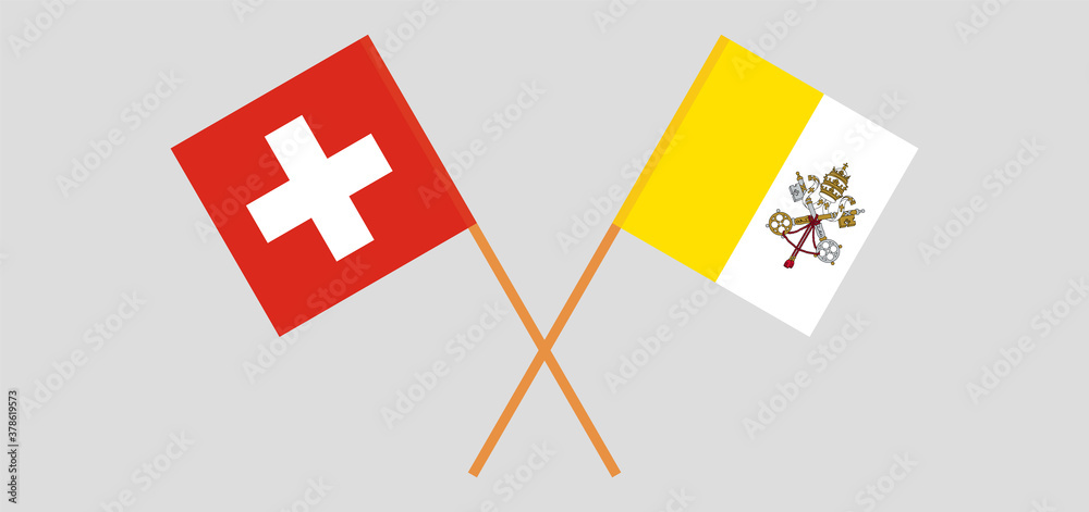Crossed flags of Vatican and Switzerland