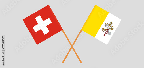 Crossed flags of Vatican and Switzerland