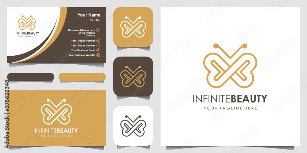 Naklejka premium minimalist golden butterfly line art monogram shape logo. Beauty, luxury spa style. logo design, icon and business card.