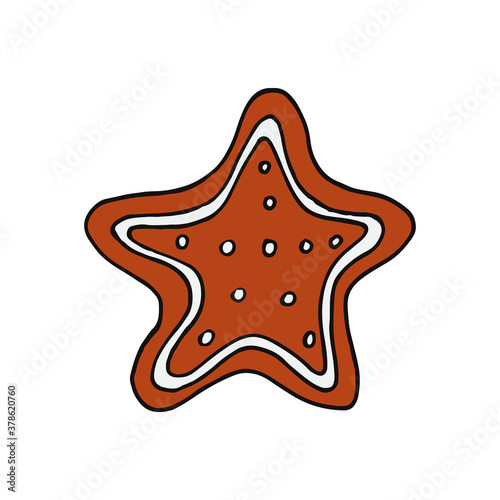 gingerbread star isolated hand drawn vector doodle. single element for design poster  label  card  sticker. food  pastries  sweets  christmas  holiday