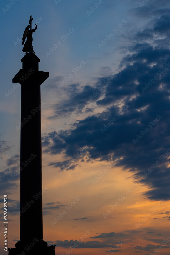 St. Petersburg, Russia. Alexander Column silhouette against the evening sky
