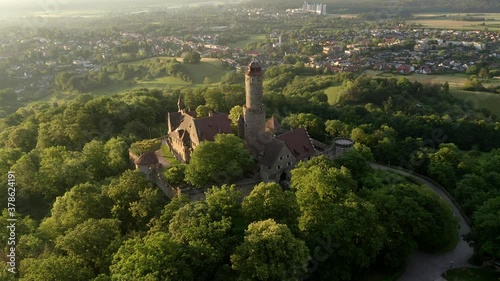 Aerial view: flight at  Altenburg, medieval hilltop castle, Bamberg, Steigerwaldhöhe, Upper Franconia, Franconia, Germany,