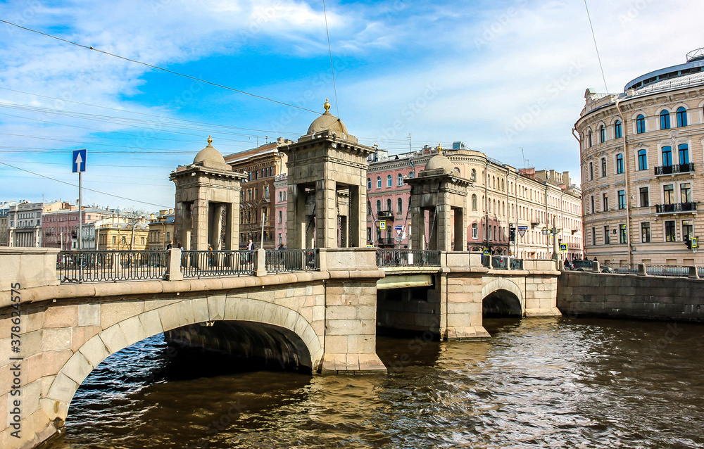 Lomonosovsky Bridge over Fontanka River. St. Petersburg, Russia