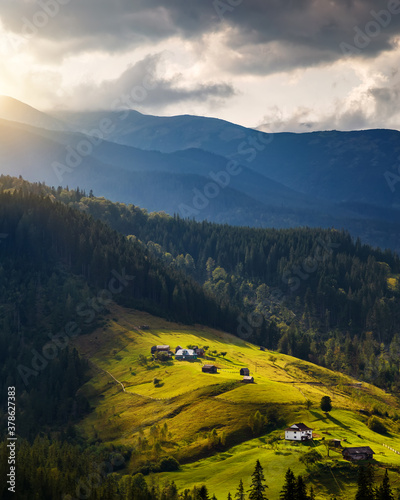 Alpine village in the mountains. Autumn in the carpathians