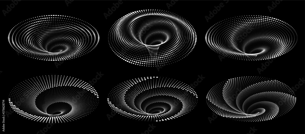Set of Dotted Halftone Spiral design elements Set of Dotted Halftone Spiral design elements