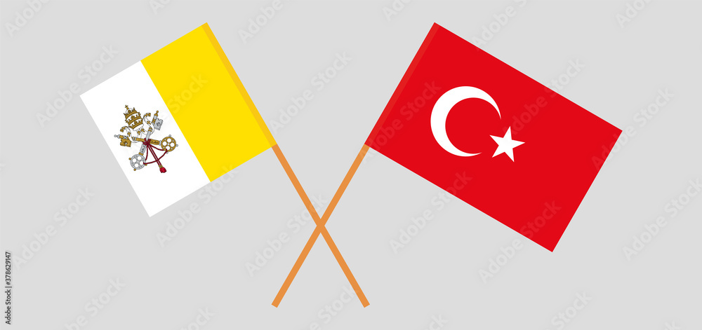 Crossed flags of Vatican and Turkey Crossed flags of Vatican and Turkey