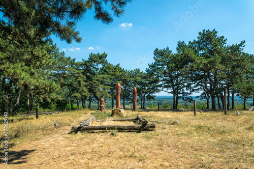 Modern paganism. Temple in the forest	 photo