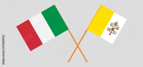 Crossed flags of Vatican and Italy