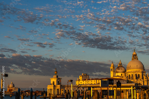 view of the cathedral at sunset in Venice