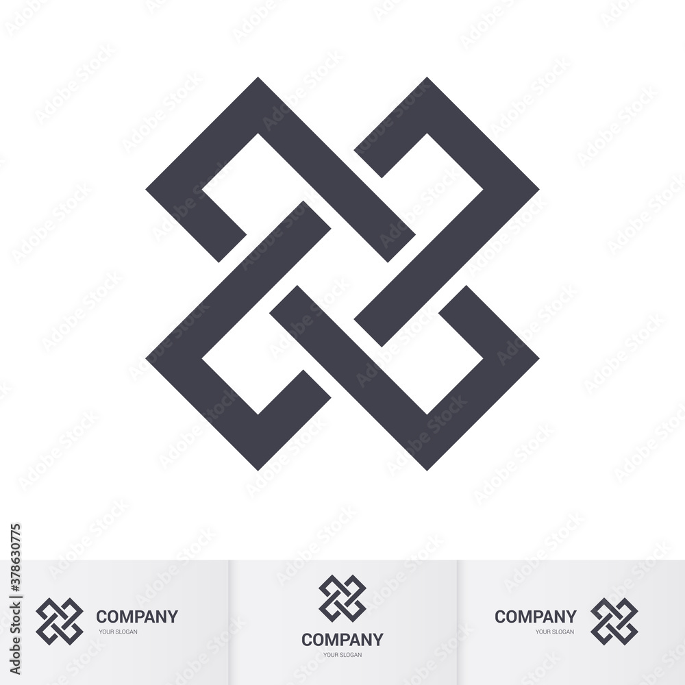 Complex Geometric Contemporary Element. Logo Design for Business Corporate Symbol with Slogan Template. Abstract Merged Figures in the Shape of a Cross Isolated on White