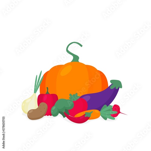 Vegetables and Fruits Icons with White Background