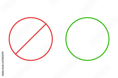 green circle and red crossed out circle on a white background. vector/