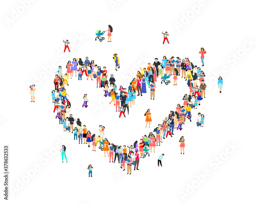 People heart sign, happy group of people, life forum. Vector