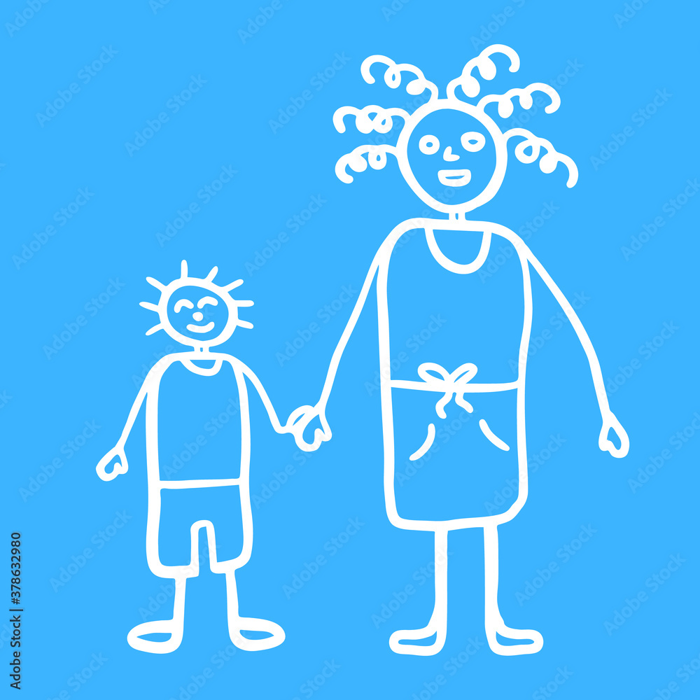 Silhouette of mama and son walking together outdoors, smiling and holding hands, vector Silhouette of mama and son walking together outdoors, smiling and holding hands, vector