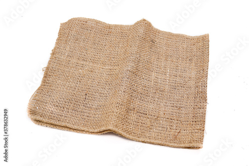 pieces of gunny sack against an isolated white background
