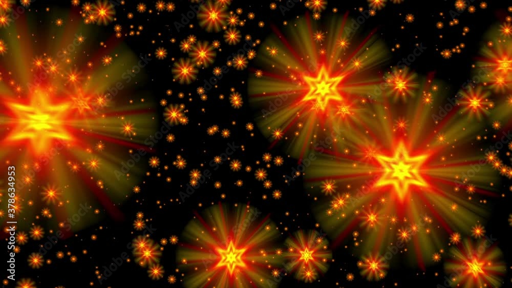 Yellow gold david stars flight starfield background loop rotate left