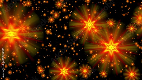 Yellow gold david stars flight starfield background loop rotate left