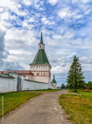 Nikon Tower and the Refectory Church of the Epiphany. Valdai Iversky Bogoroditsky Svyatoozersky Monastery.