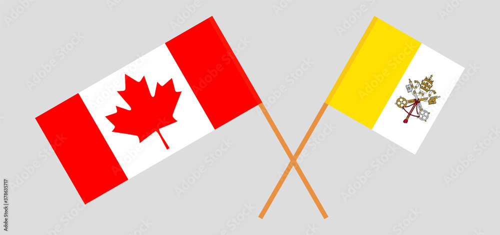 Crossed flags of Vatican and Canada