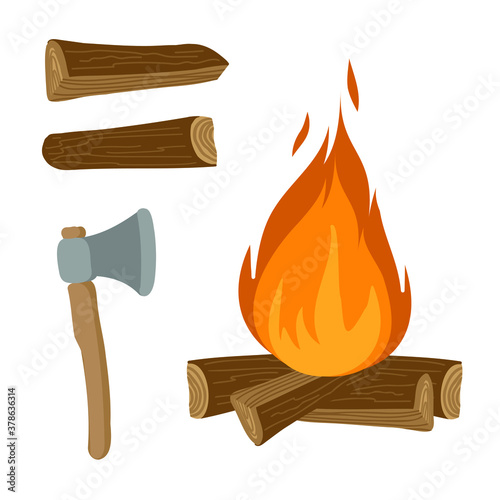 bonfire and wood set on the white background