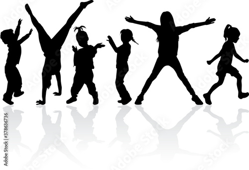 Silhouette of children on white background.