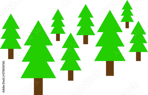 Flat vector A forest of Pine trees .Green Tree icons set in a modern flat style. Christmas trees. Save the forest enviromental concept.