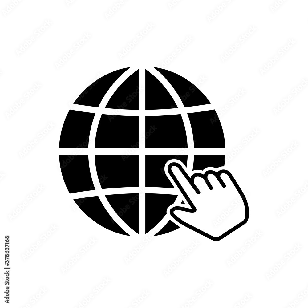 Globe symbol web icon with mouse pointer arrow sign Globe symbol web icon with mouse pointer arrow sign