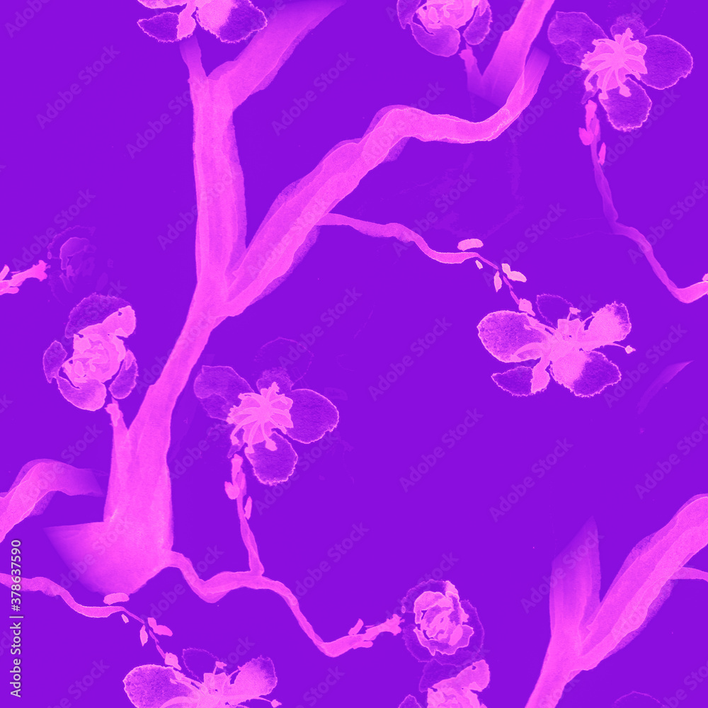 Fototapeta premium Blossom Watercolor. Bright Purple Rose Leaf. 