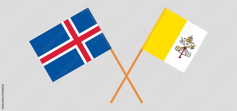 Crossed flags of Vatican and Iceland