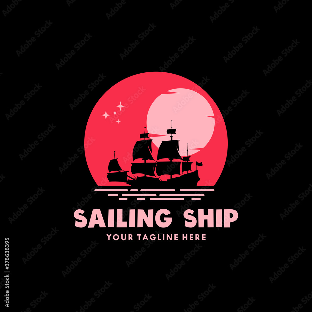 Sailing yacht sailboat in the night logo