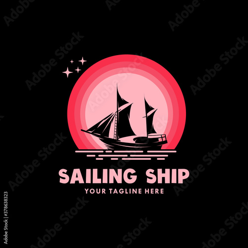 Sailing yacht sailboat in the night logo