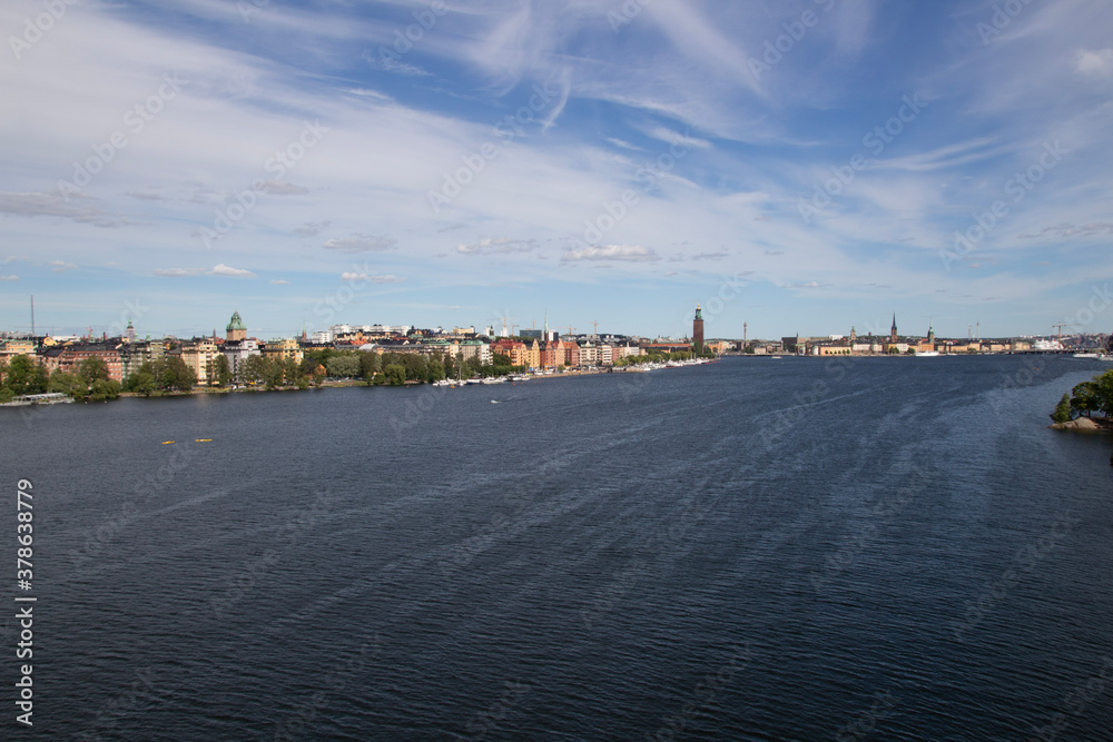 Cityscape of  the Riddarfjärden  in Stockholm, Sweden on a summer day