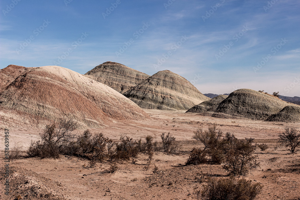 Desertic landscape with mountains and geological formations from Argentina