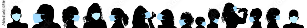Silhouettes of people in medical masks. Vector illustration